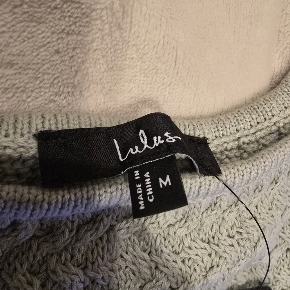 Lulu's Lucky Cutie Sage Green Crochet Long Sleeve Sweater Top - Picture 2 of 3